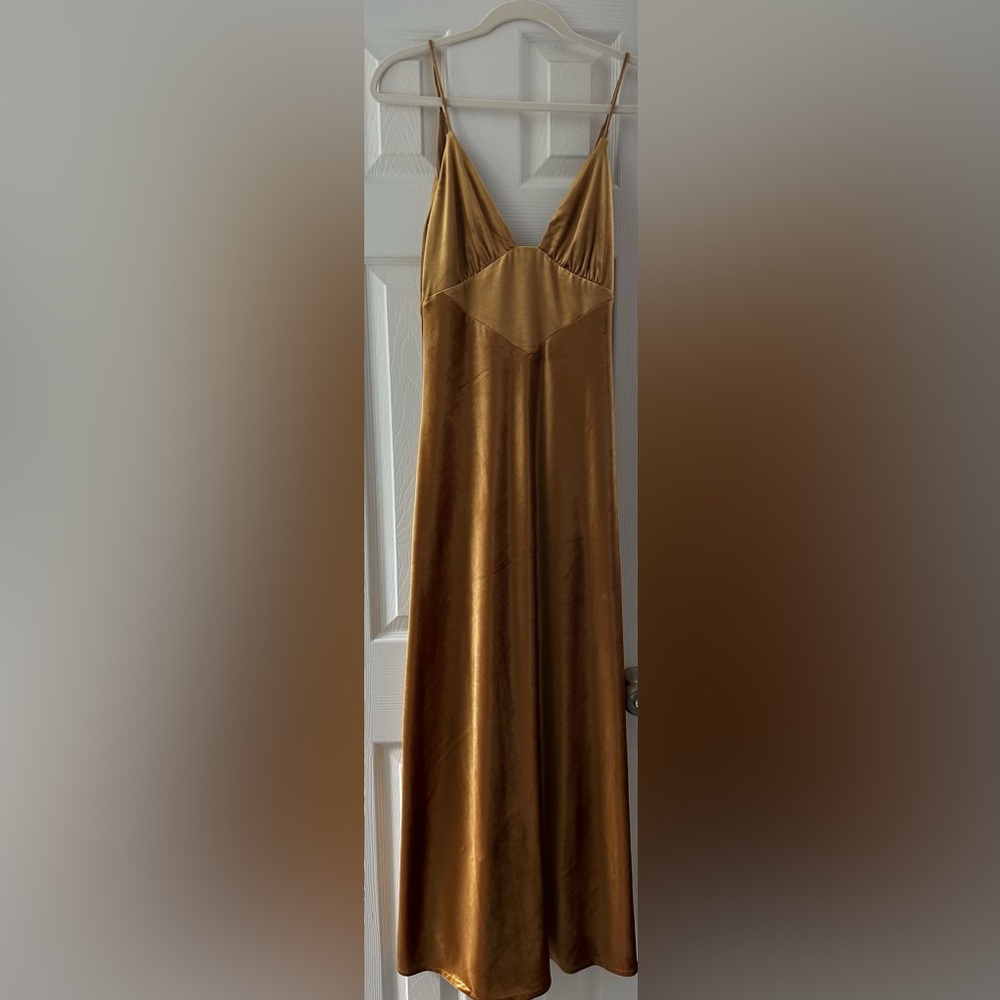 Bardot capri velour slip dress in marigold, size 0